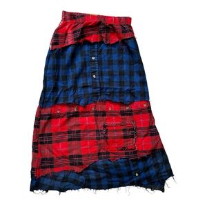Urban Renewal Asymmetrical Plaid Skirt - Red and Blue